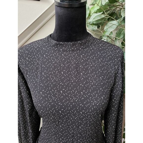 LOFT Blouse Top Womens PM Black Polka Dot Balloon Sleeve Ruffle Hem Pullover - Picture 5 of 10